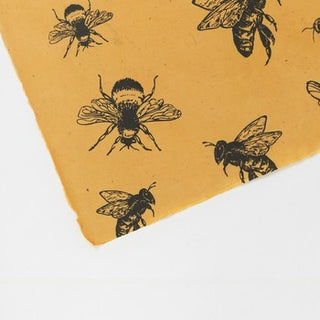 Handmade Paper - Black Bees On Yellow Print